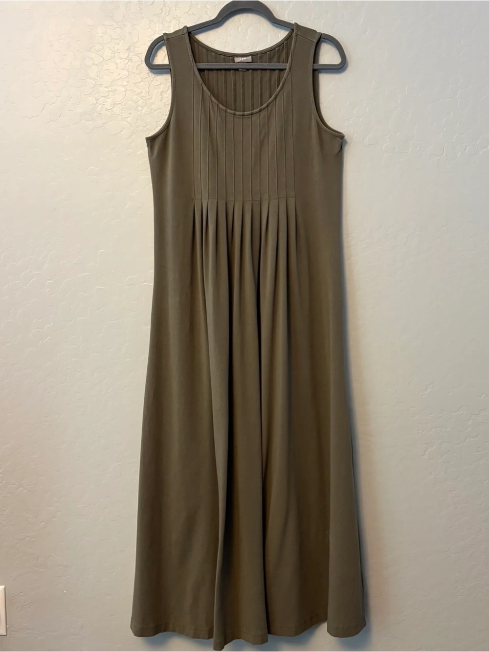 J. Jill Olive Green Midi Tank Dress with Pleated Front